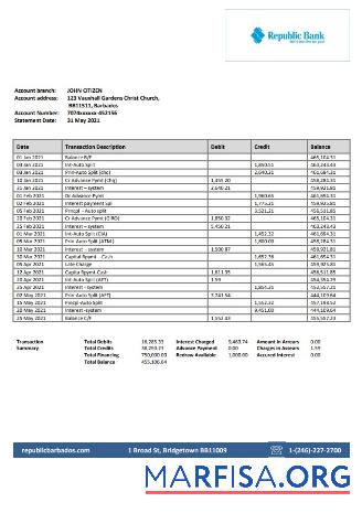 Downloadable Barbados republic bank statement word version 2 template